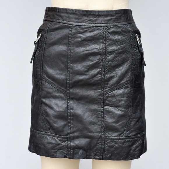 ALLSAINTS Black LEATHER Mini Skirt Zip Up US 4 - Picture 2 of 10